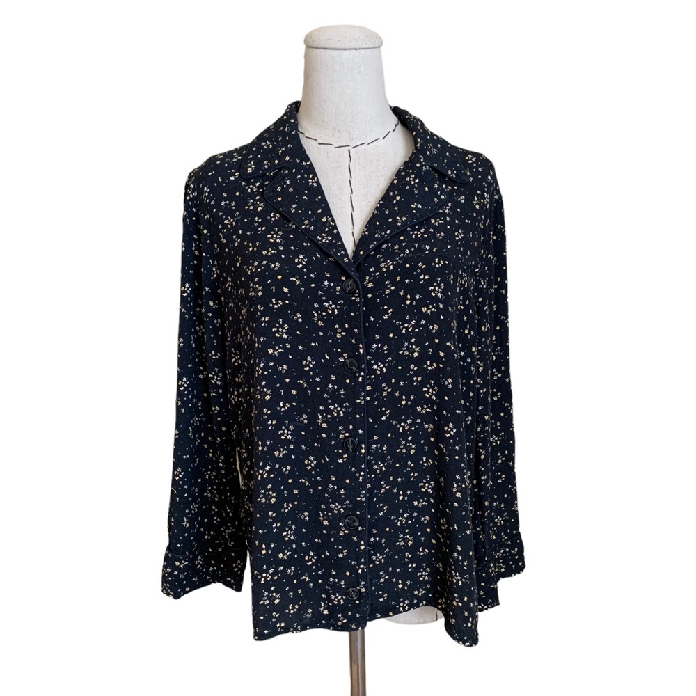 Ganni Designer Printed Crepe Shirt Black Ditsy Fl… - image 1